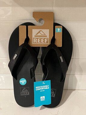 Womens 9 REEF Mia Sassy Black Sparkle Cushion Comfort Squishy Flip Flops NWT New